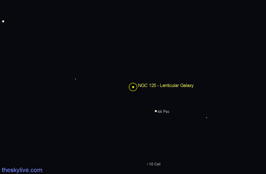 Finder chart NGC 125 - Lenticular Galaxy in Pisces star