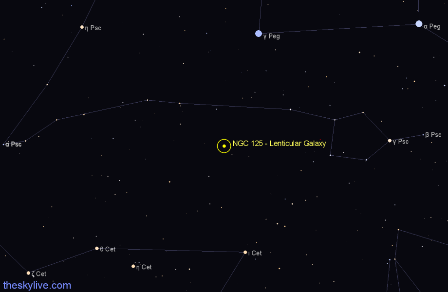 Finder chart NGC 125 - Lenticular Galaxy in Pisces star