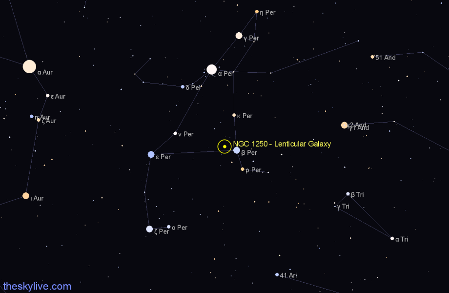 Finder chart NGC 1250 - Lenticular Galaxy in Perseus star