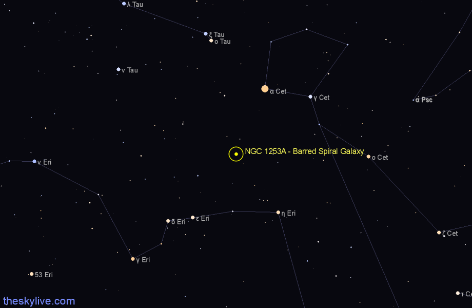 Finder chart NGC 1253A - Barred Spiral Galaxy in Eridanus star