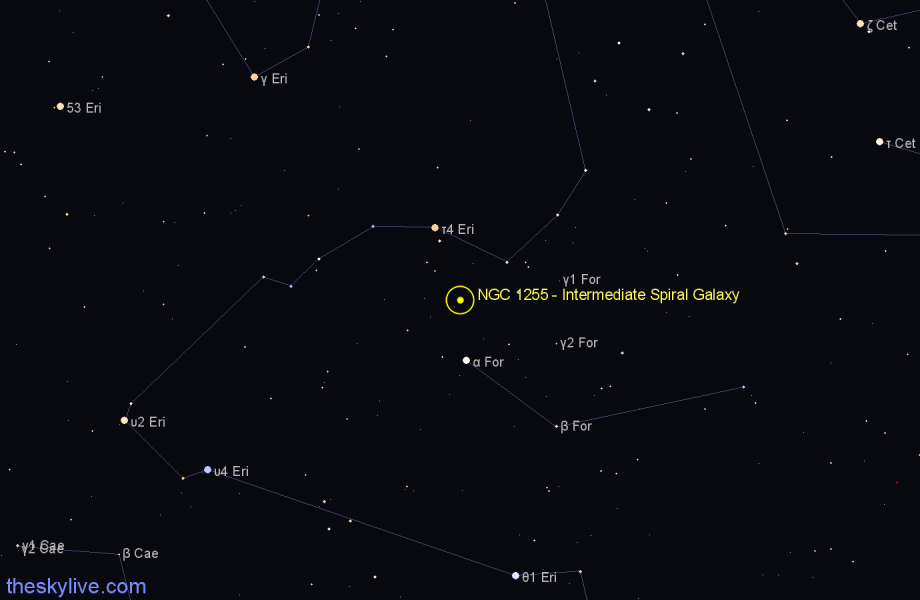 Finder chart NGC 1255 - Intermediate Spiral Galaxy in Fornax star