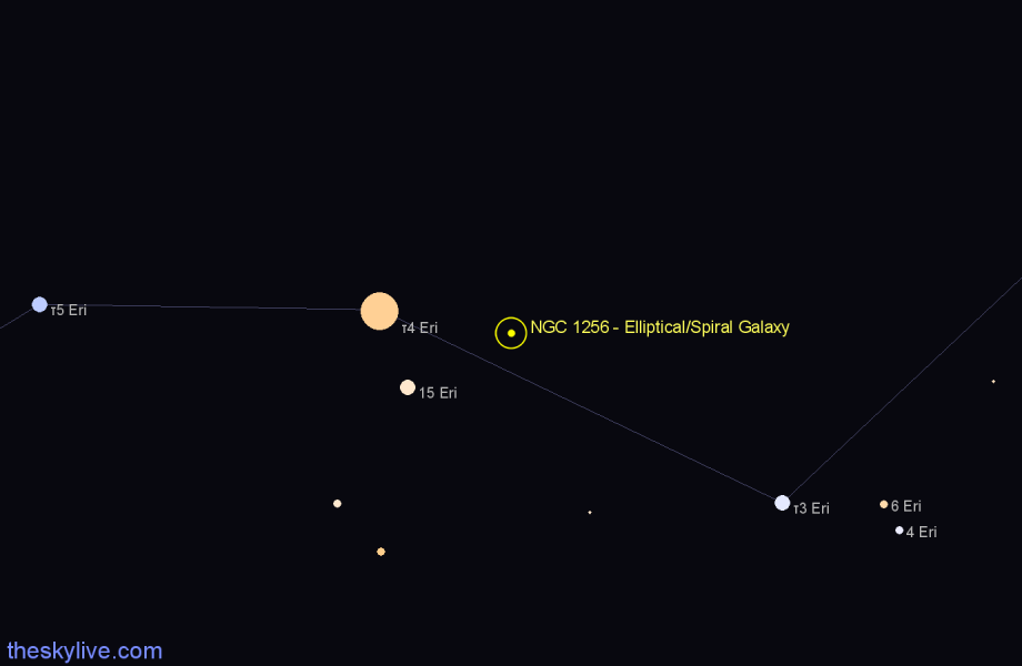 Finder chart NGC 1256 - Elliptical/Spiral Galaxy in Eridanus star