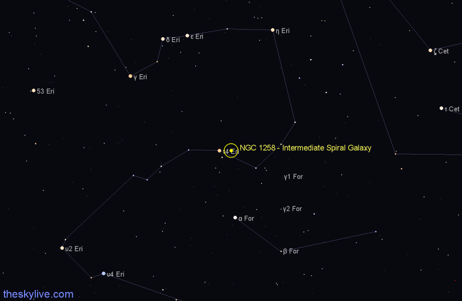 Finder chart NGC 1258 - Intermediate Spiral Galaxy in Eridanus star