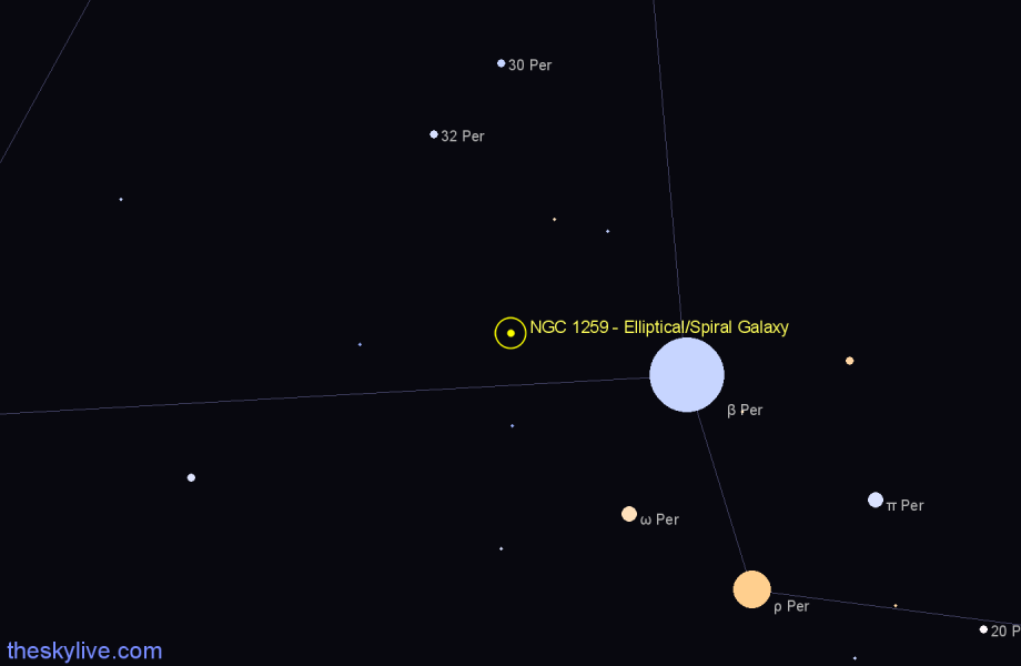 Finder chart NGC 1259 - Elliptical/Spiral Galaxy in Perseus star