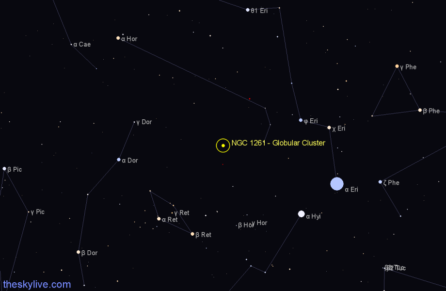 Finder chart NGC 1261 - Globular Cluster in Horologium star