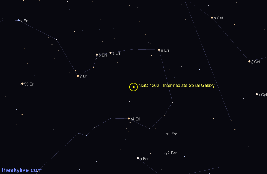 Finder chart NGC 1262 - Intermediate Spiral Galaxy in Eridanus star