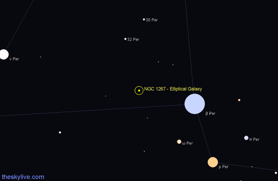 Finder chart NGC 1267 - Elliptical Galaxy in Perseus star