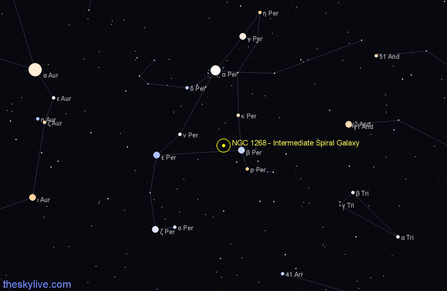 Finder chart NGC 1268 - Intermediate Spiral Galaxy in Perseus star