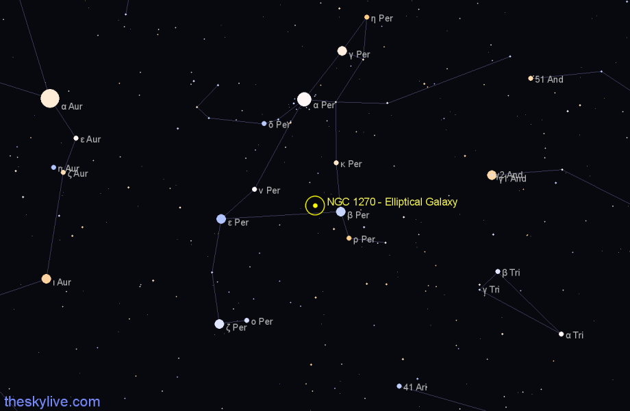 Finder chart NGC 1270 - Elliptical Galaxy in Perseus star