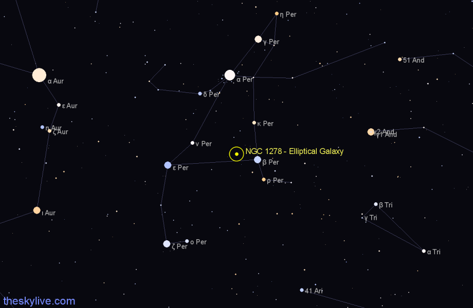 Finder chart NGC 1278 - Elliptical Galaxy in Perseus star