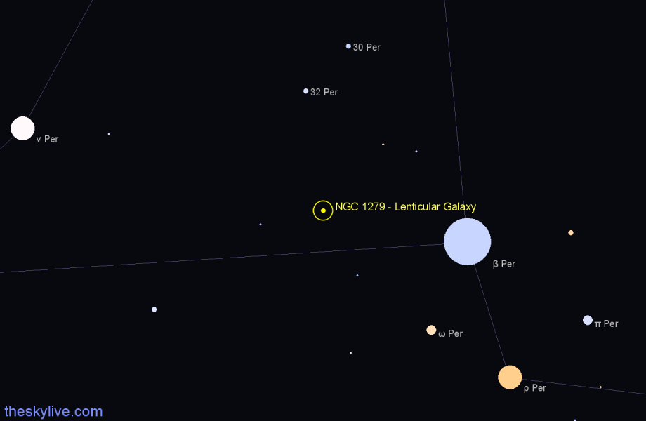 Finder chart NGC 1279 - Lenticular Galaxy in Perseus star