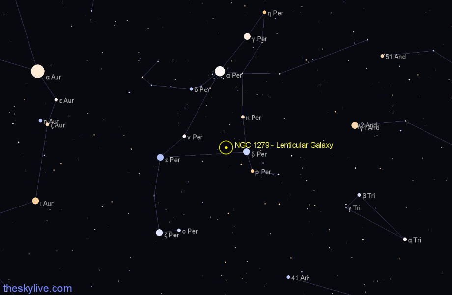 Finder chart NGC 1279 - Lenticular Galaxy in Perseus star