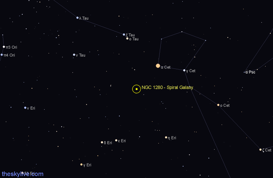 Finder chart NGC 1280 - Spiral Galaxy in Cetus star