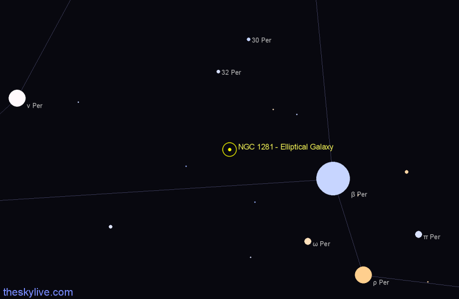 Finder chart NGC 1281 - Elliptical Galaxy in Perseus star