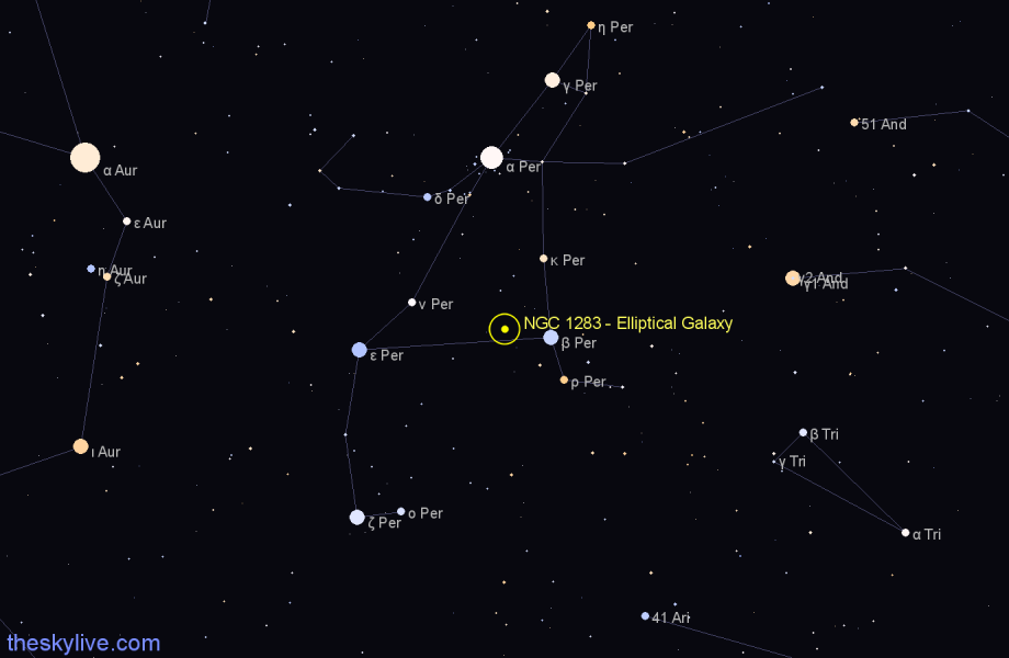 Finder chart NGC 1283 - Elliptical Galaxy in Perseus star