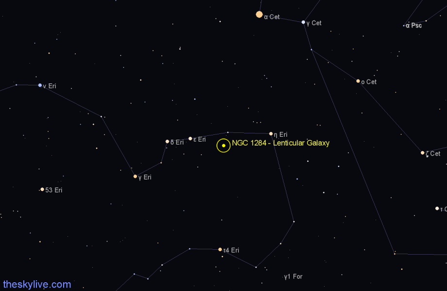Finder chart NGC 1284 - Lenticular Galaxy in Eridanus star
