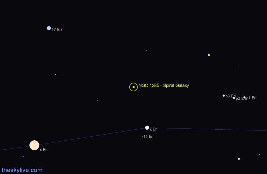 Finder chart NGC 1285 - Spiral Galaxy in Eridanus star