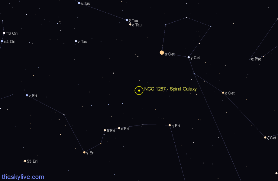 Finder chart NGC 1287 - Spiral Galaxy in Eridanus star