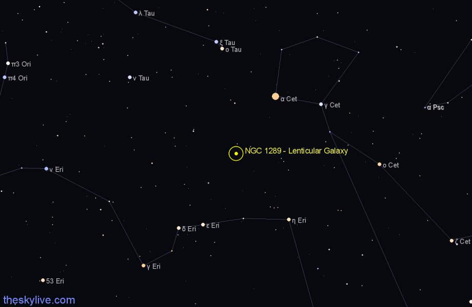 Finder chart NGC 1289 - Lenticular Galaxy in Eridanus star