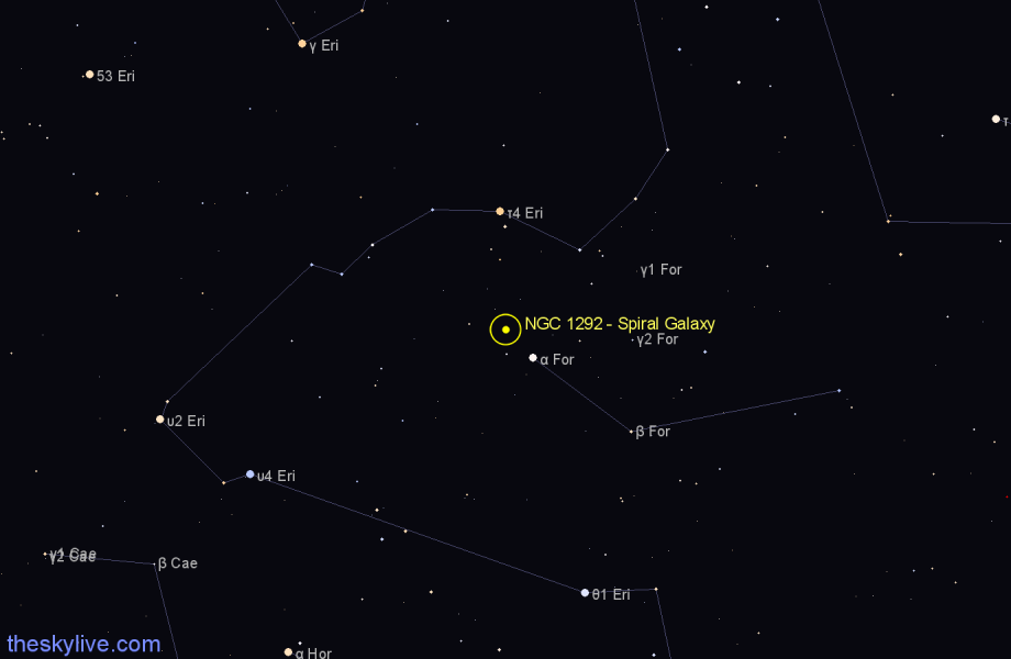 Finder chart NGC 1292 - Spiral Galaxy in Fornax star