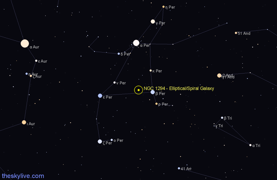 Finder chart NGC 1294 - Elliptical/Spiral Galaxy in Perseus star