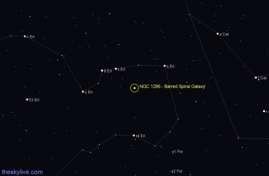 Finder chart NGC 1296 - Barred Spiral Galaxy in Eridanus star