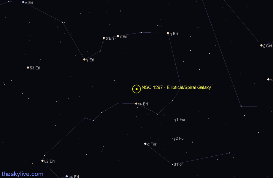 Finder chart NGC 1297 - Elliptical/Spiral Galaxy in Eridanus star