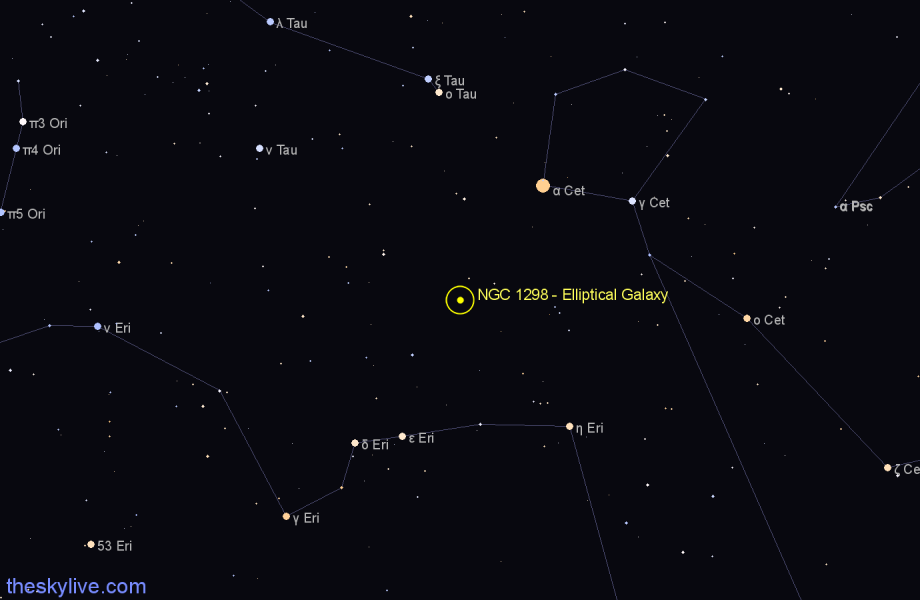 Finder chart NGC 1298 - Elliptical Galaxy in Eridanus star