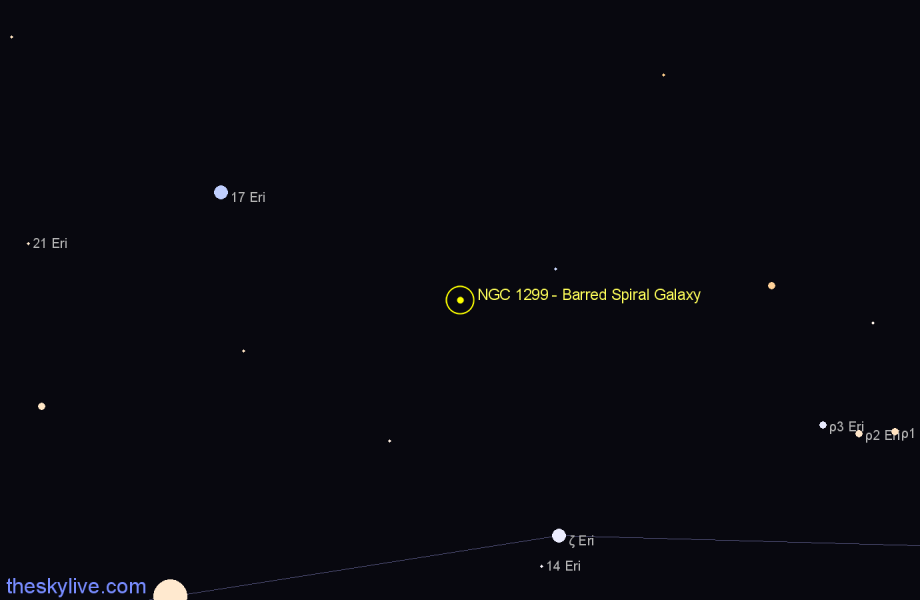 Finder chart NGC 1299 - Barred Spiral Galaxy in Eridanus star