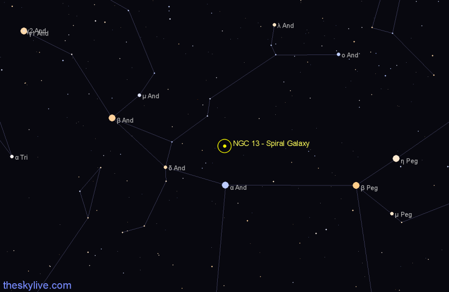 Finder chart NGC 13 - Spiral Galaxy in Andromeda star