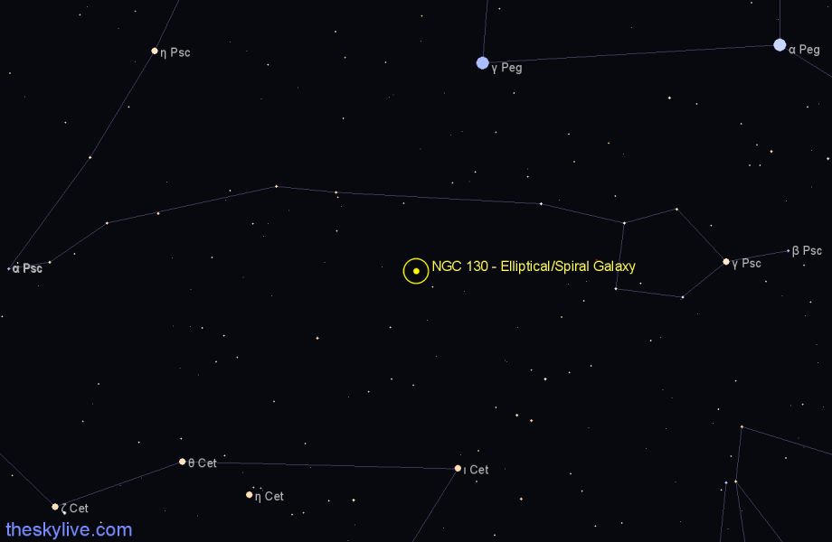 Finder chart NGC 130 - Elliptical/Spiral Galaxy in Pisces star