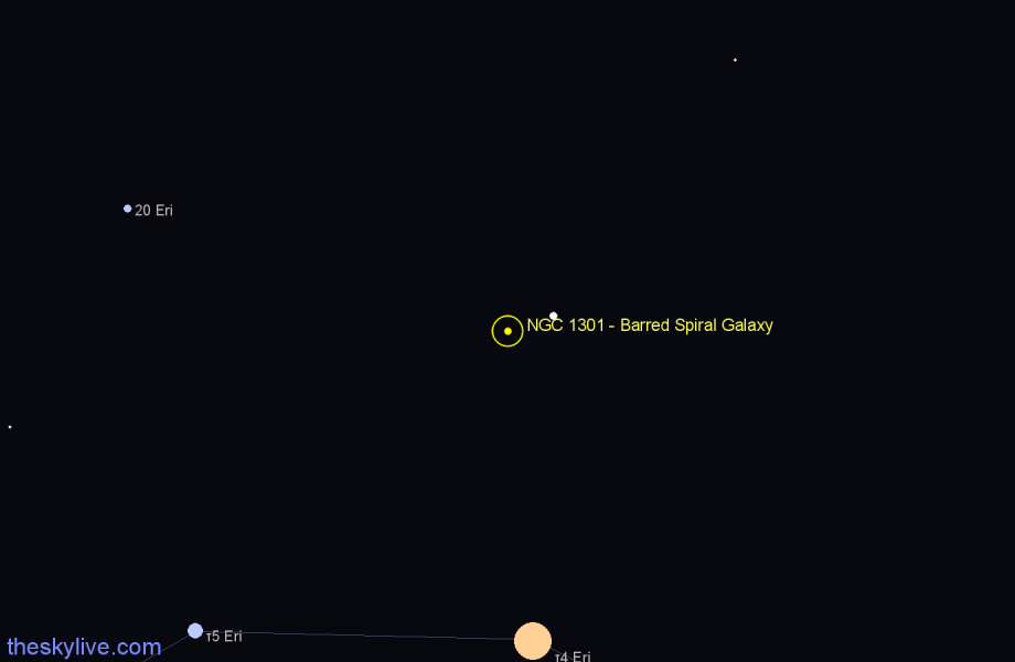 Finder chart NGC 1301 - Barred Spiral Galaxy in Eridanus star