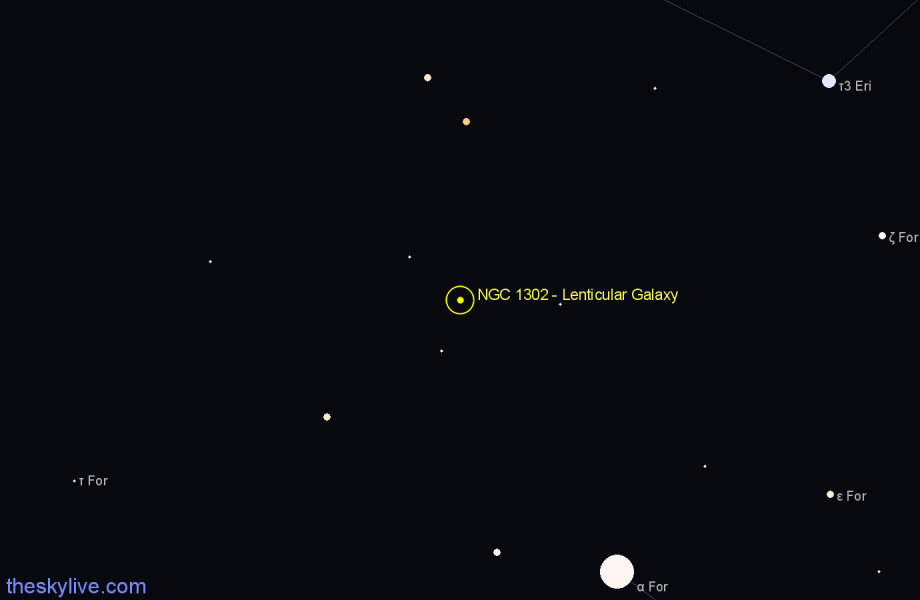 Finder chart NGC 1302 - Lenticular Galaxy in Fornax star