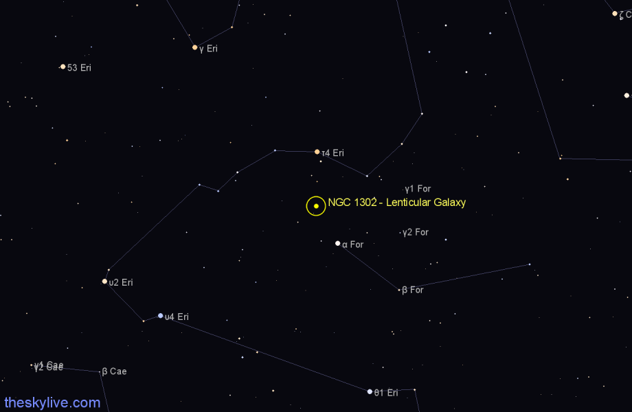 Finder chart NGC 1302 - Lenticular Galaxy in Fornax star