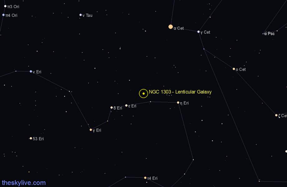 Finder chart NGC 1303 - Lenticular Galaxy in Eridanus star