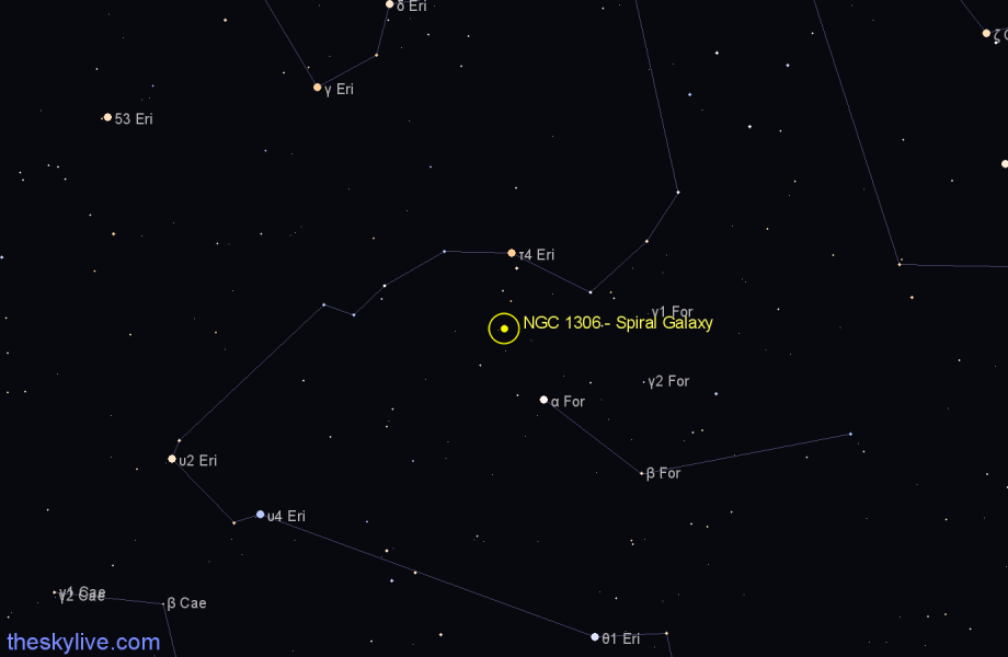 Finder chart NGC 1306 - Spiral Galaxy in Fornax star