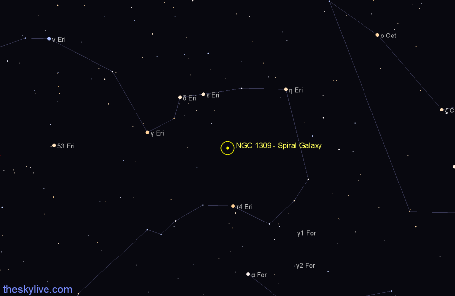 Finder chart NGC 1309 - Spiral Galaxy in Eridanus star