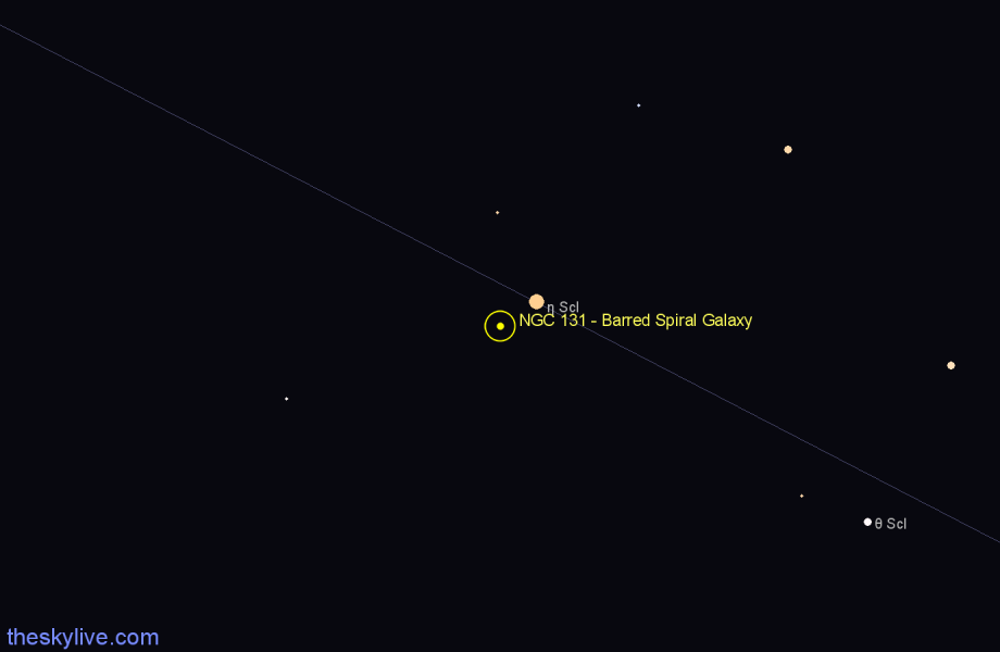 Finder chart NGC 131 - Barred Spiral Galaxy in Sculptor star