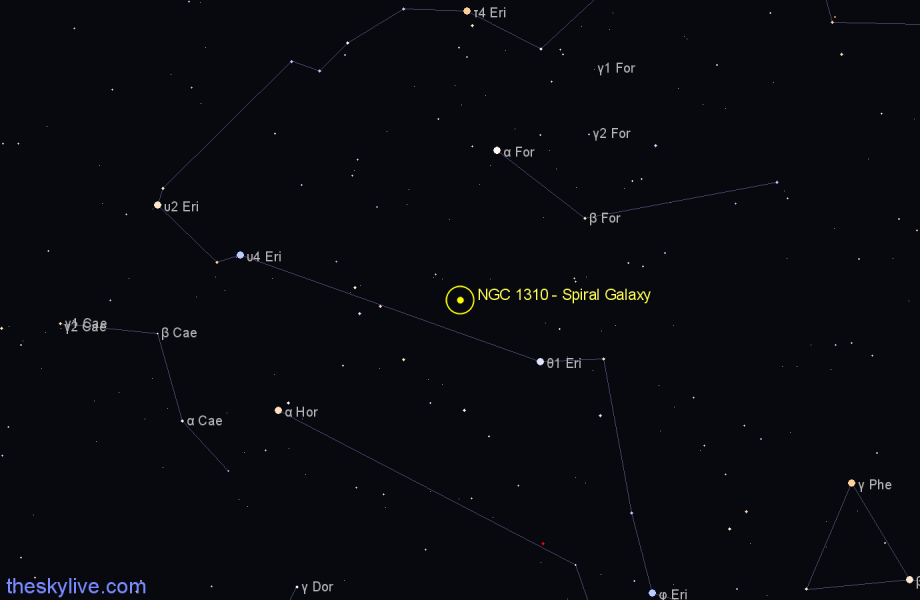 Finder chart NGC 1310 - Spiral Galaxy in Fornax star