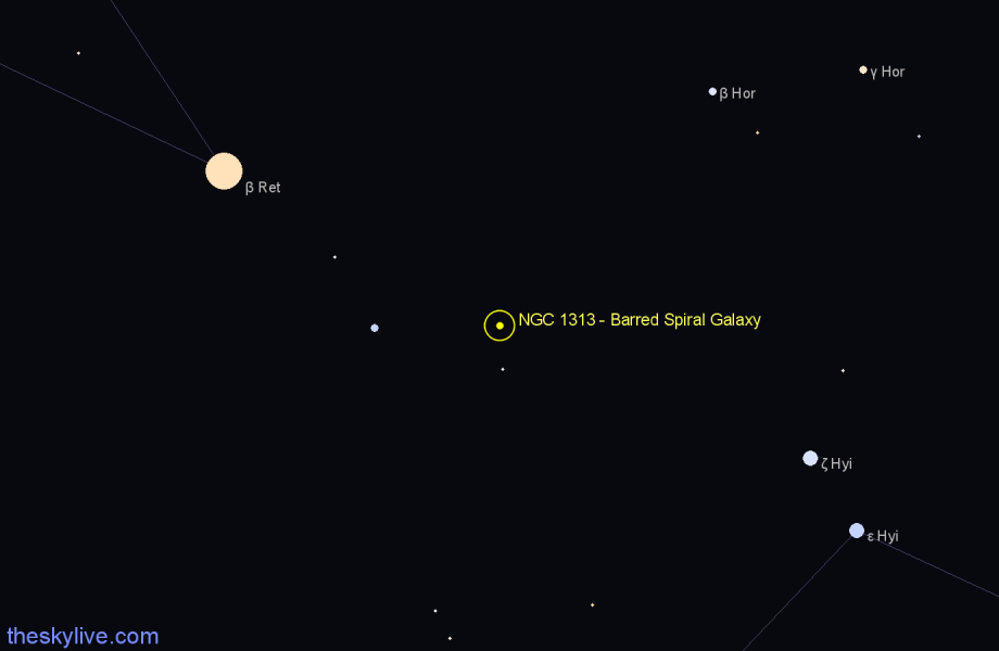 Finder chart NGC 1313 - Barred Spiral Galaxy in Reticulum star