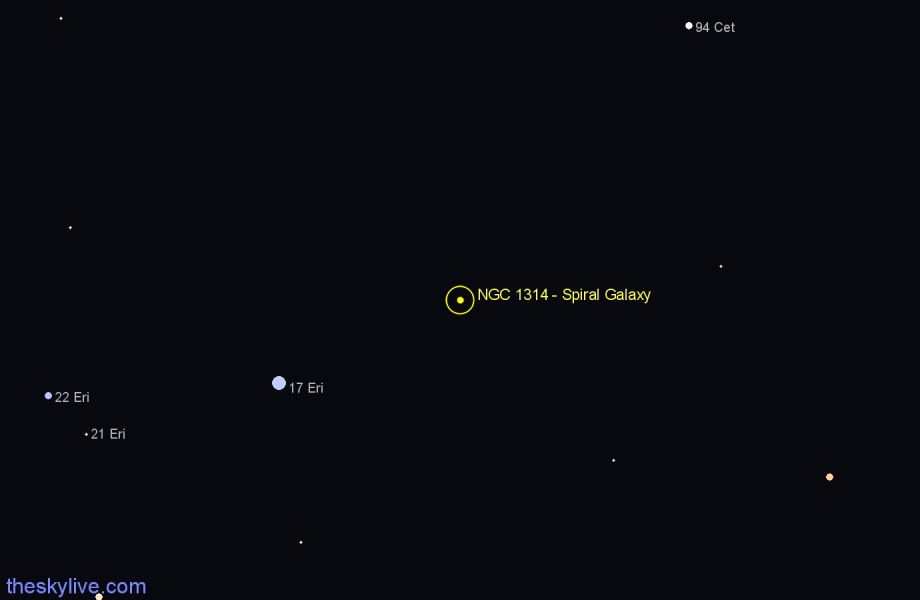 Finder chart NGC 1314 - Spiral Galaxy in Eridanus star