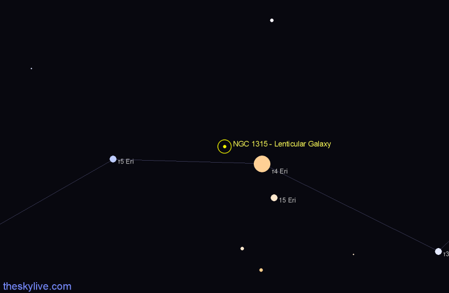 Finder chart NGC 1315 - Lenticular Galaxy in Eridanus star