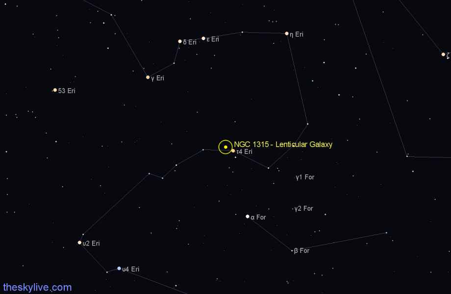 Finder chart NGC 1315 - Lenticular Galaxy in Eridanus star