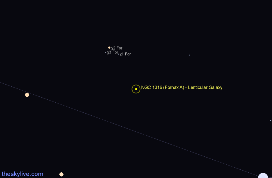 Finder chart NGC 1316 (Fornax A) - Lenticular Galaxy in Fornax star