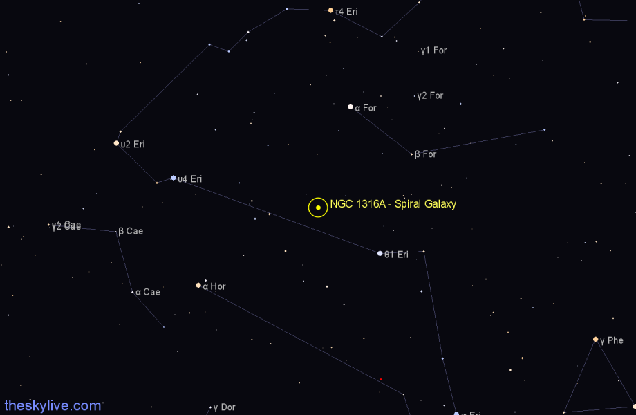 Finder chart NGC 1316A - Spiral Galaxy in Fornax star