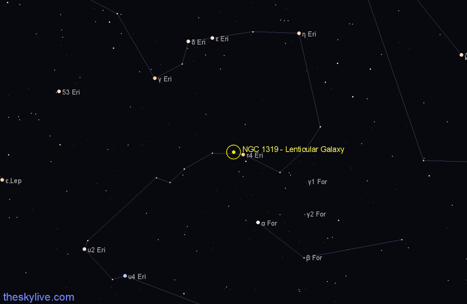 Finder chart NGC 1319 - Lenticular Galaxy in Eridanus star