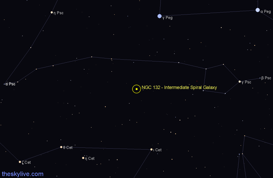 Finder chart NGC 132 - Intermediate Spiral Galaxy in Cetus star