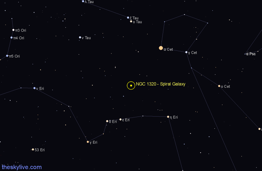Finder chart NGC 1320 - Spiral Galaxy in Eridanus star