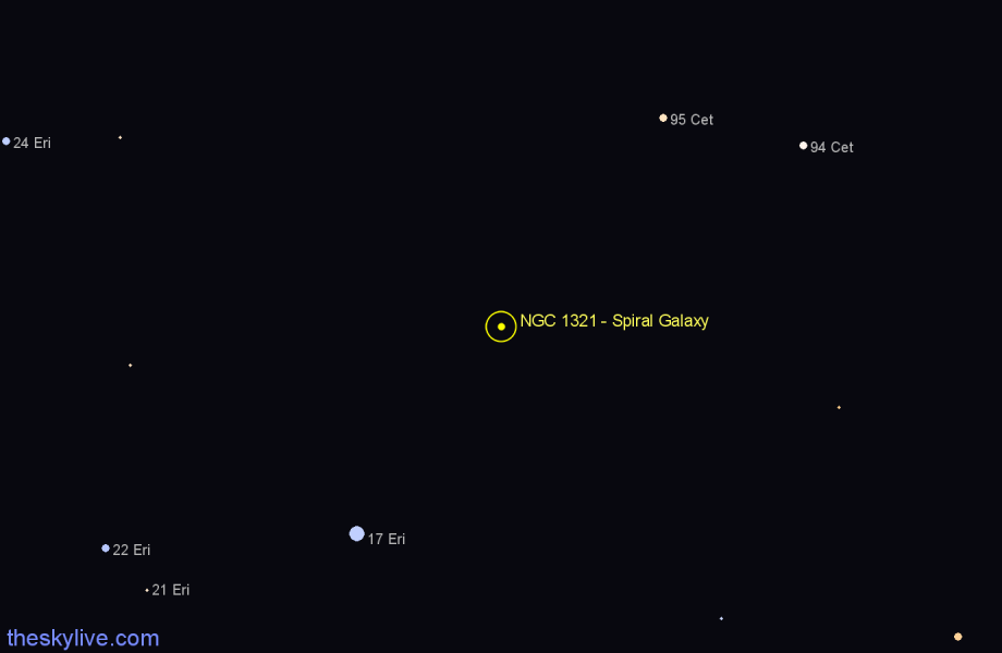 Finder chart NGC 1321 - Spiral Galaxy in Eridanus star