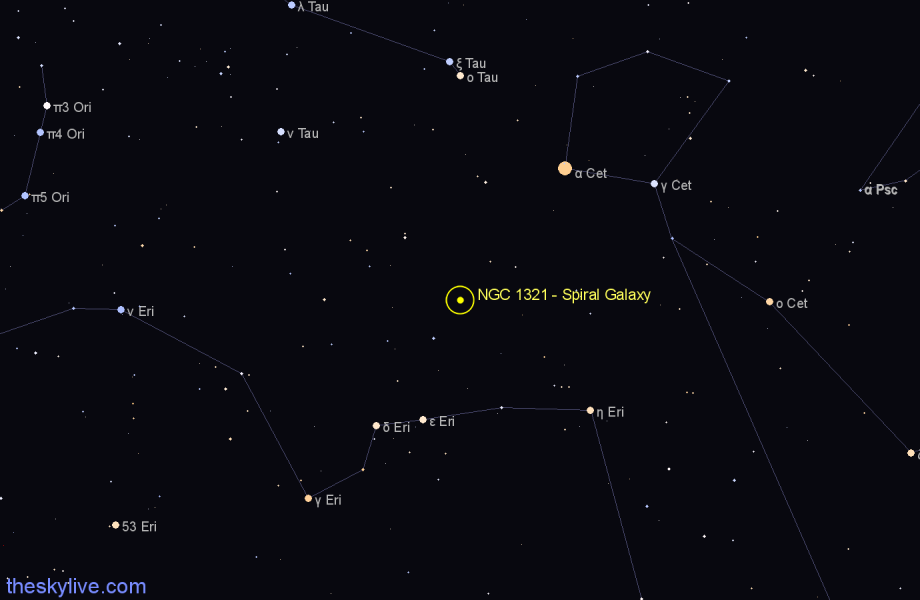 Finder chart NGC 1321 - Spiral Galaxy in Eridanus star